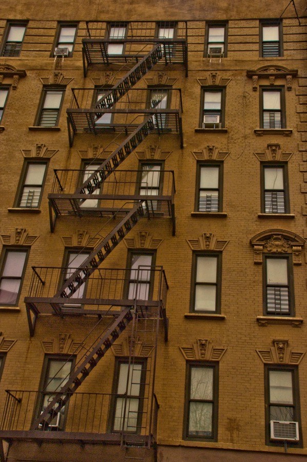 Bronx apartment building with exterior fire escapes